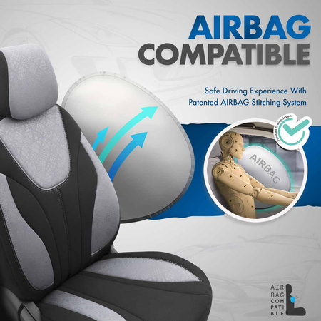 Komplet pokrowców na fotele samochodowe OTOM RUBY 1202 GREY/BLACK 3-ZIP