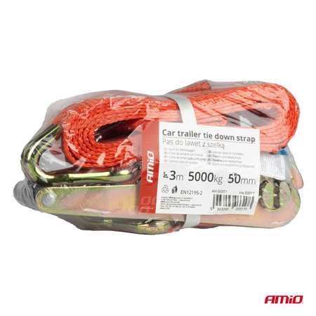 Pas transportowy z napinaczem i szelką 5T 5000kg 50mm 3m AMIO-03317