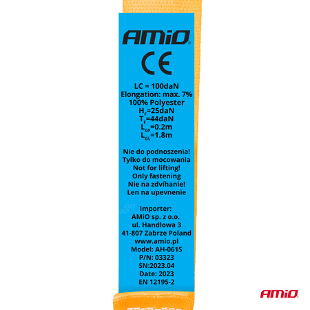 Pas transportowy z automatycznym zwijaczem 200kg 18mm 2m S-TYPE AMIO-03323