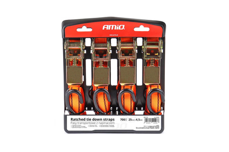 Pasy transportowe z napinaczem - zestaw komplet 700 kg 25 mm 4,5 m 4 szt. BELT-03 AMIO-02496