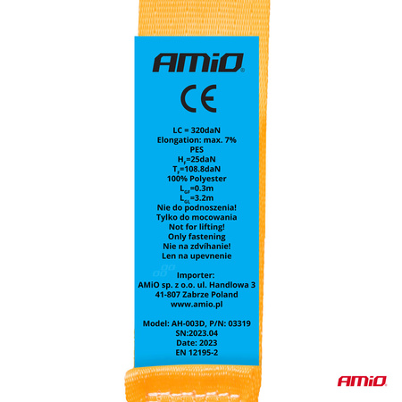 Pas transportowy z automatycznym zwijaczem 1500kg 50mm 4,5m J-TYPE AMIO-03222