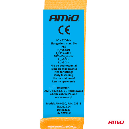 Pas transportowy z automatycznym zwijaczem 1000kg 1T 38mm 4m S-TYPE AMIO-03320