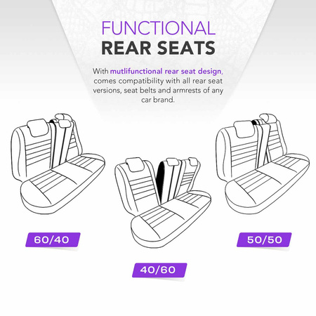 Komplet pokrowców na fotele samochodowe OTOM RUBY 1202 GREY/BLACK 3-ZIP