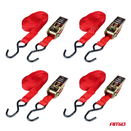 Pasy transportowe z napinaczem - zestaw komplet 700 kg 25 mm 4,5 m 4 szt. BELT-03 AMIO-02496